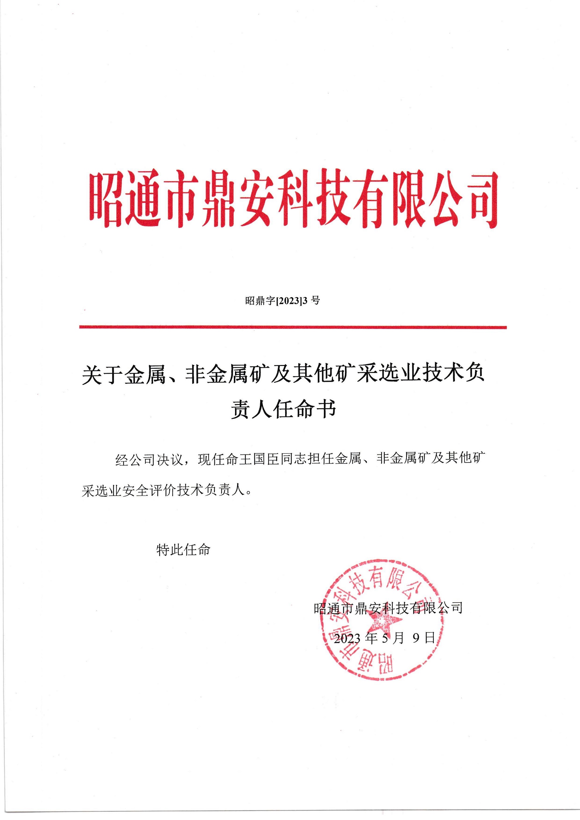 關(guān)于金屬、非金屬礦及其他礦采選業(yè)技術(shù)負責(zé)人任命書-王國臣_2.jpg